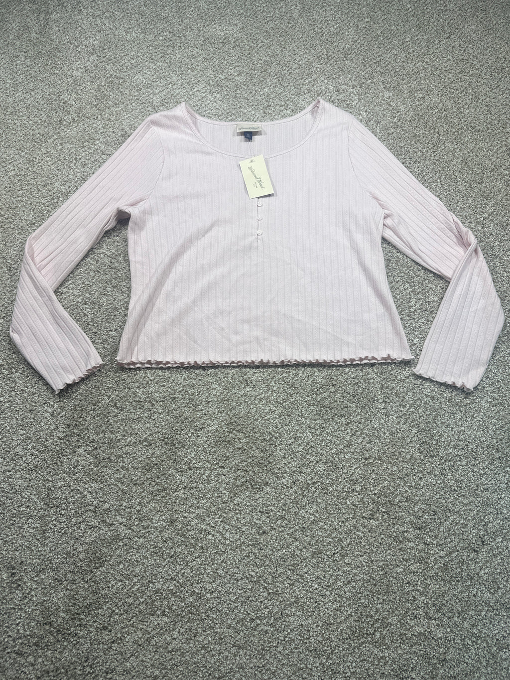 Universal Thread women's pink pointelle henley shirt front