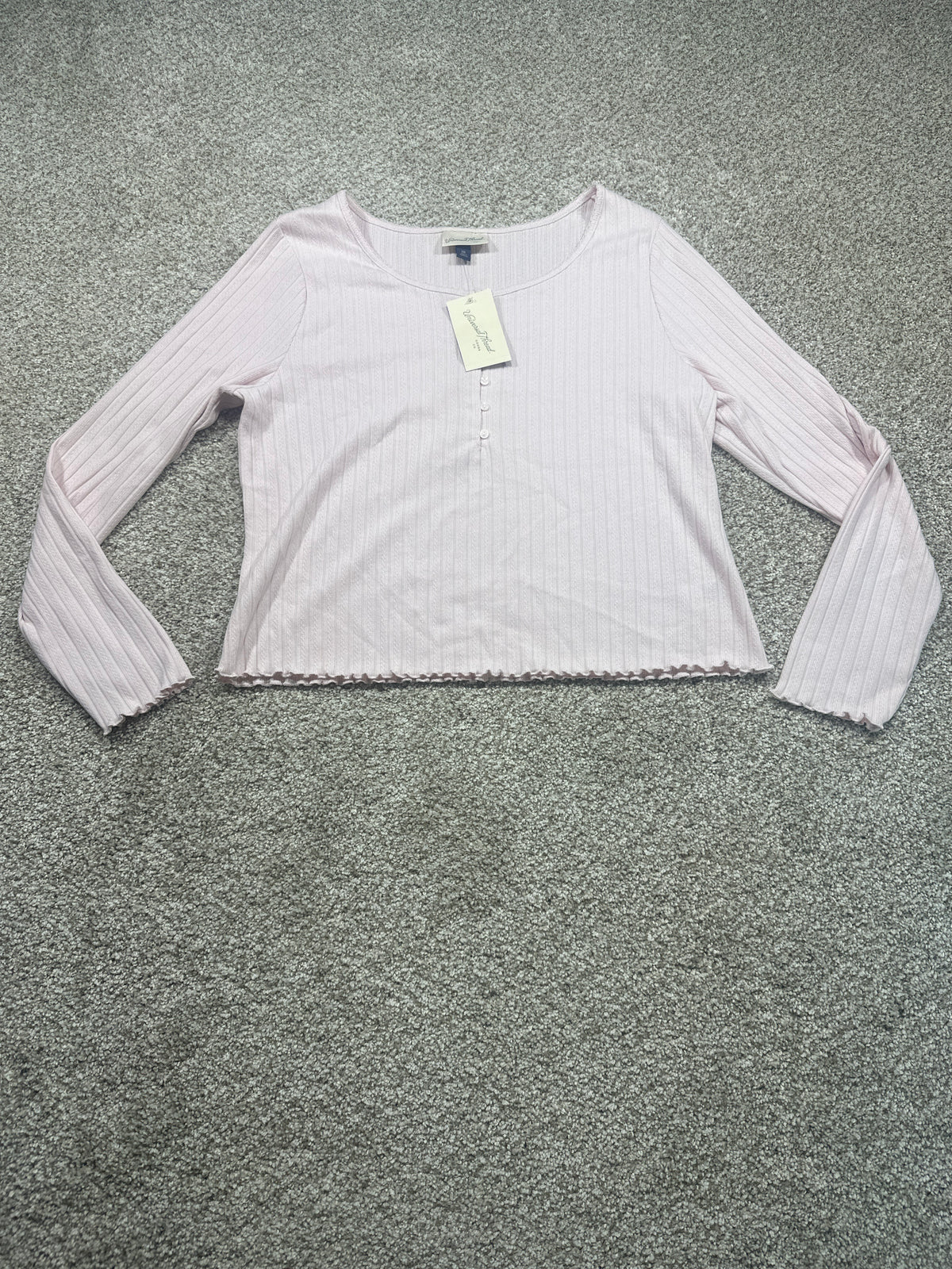 Universal Thread women's pink pointelle henley shirt front