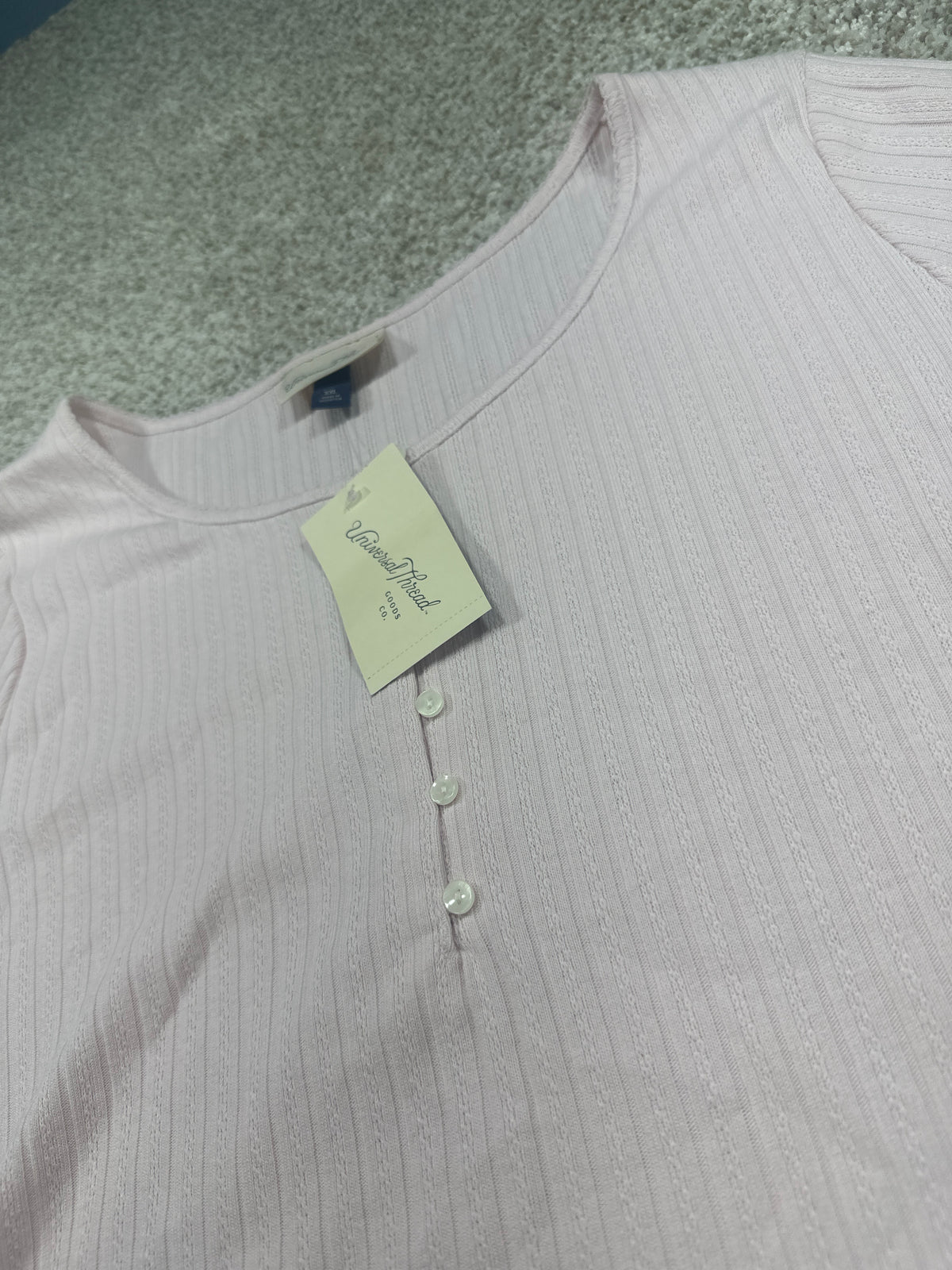 Universal Thread women's pink pointelle henley shirt neckline and buttons