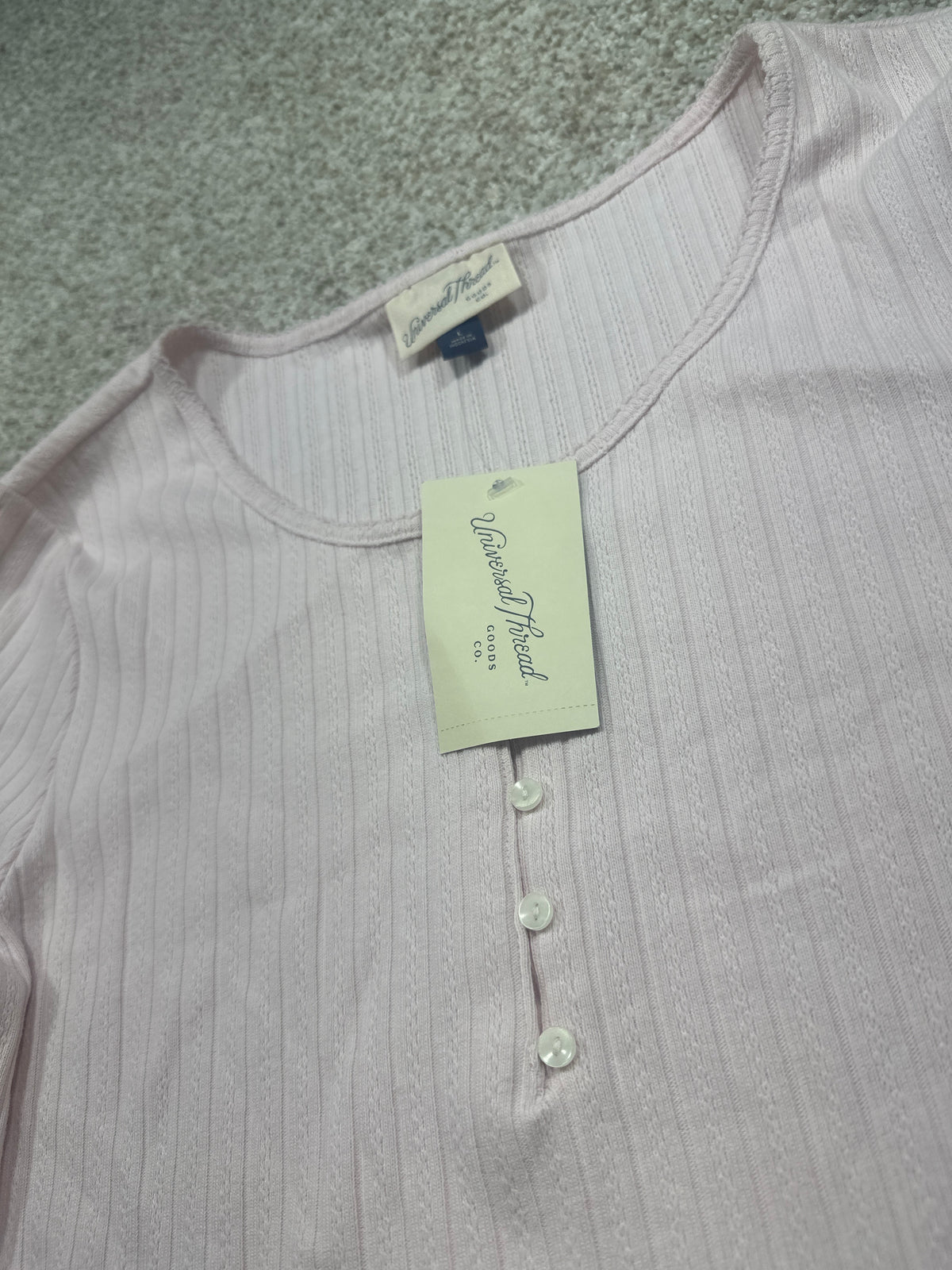 Universal Thread women's pink pointelle henley shirt neckline and buttons