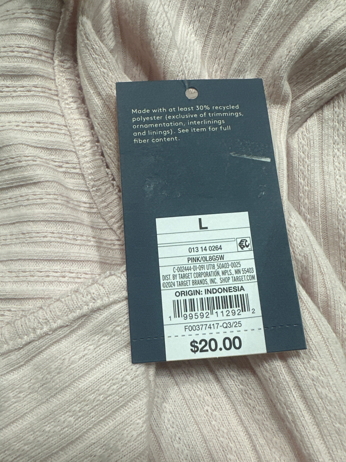 Universal Thread women's pink pointelle henley shirt size and barcode tag