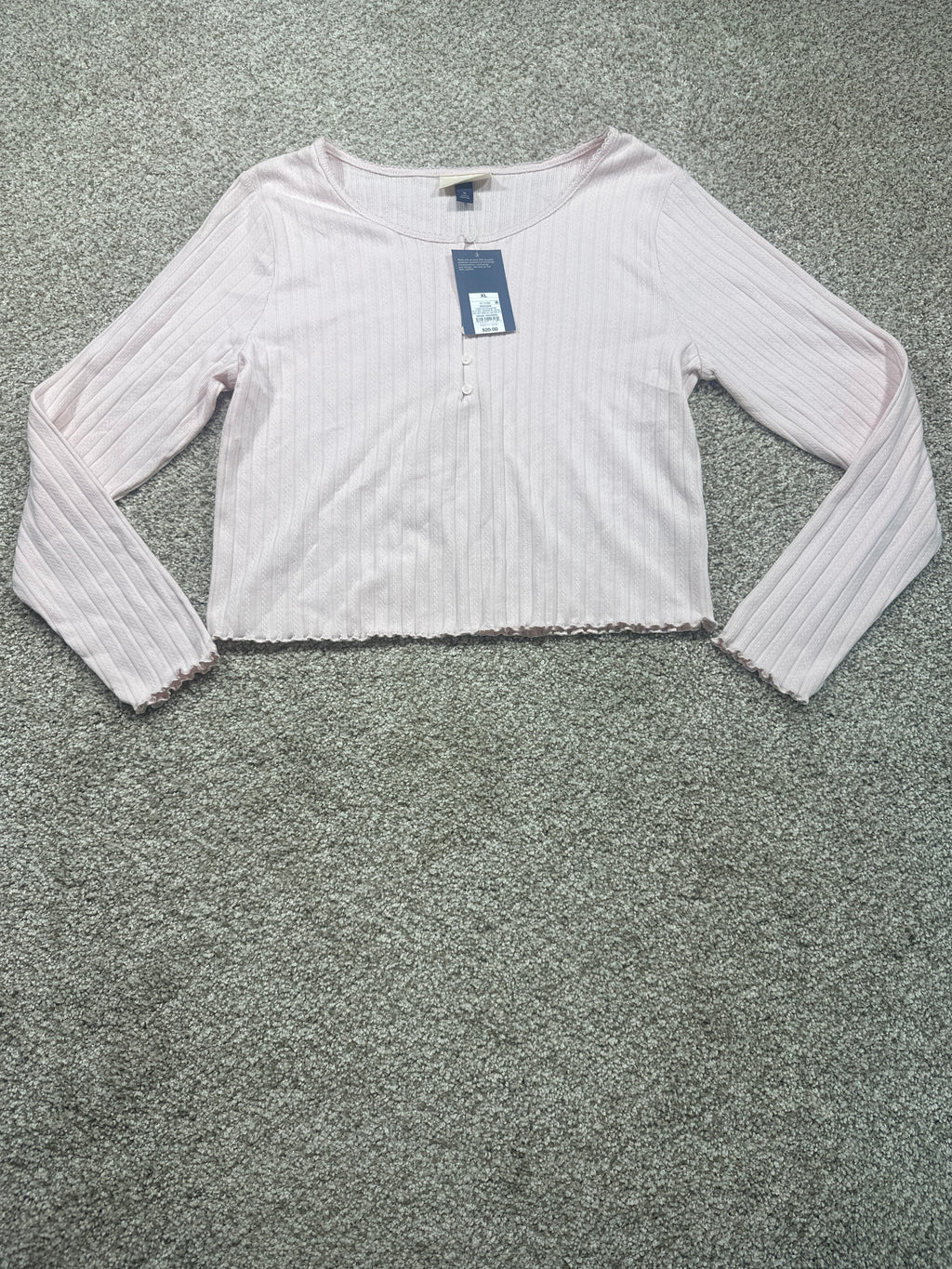 Universal Thread women's pink pointelle henley shirt front