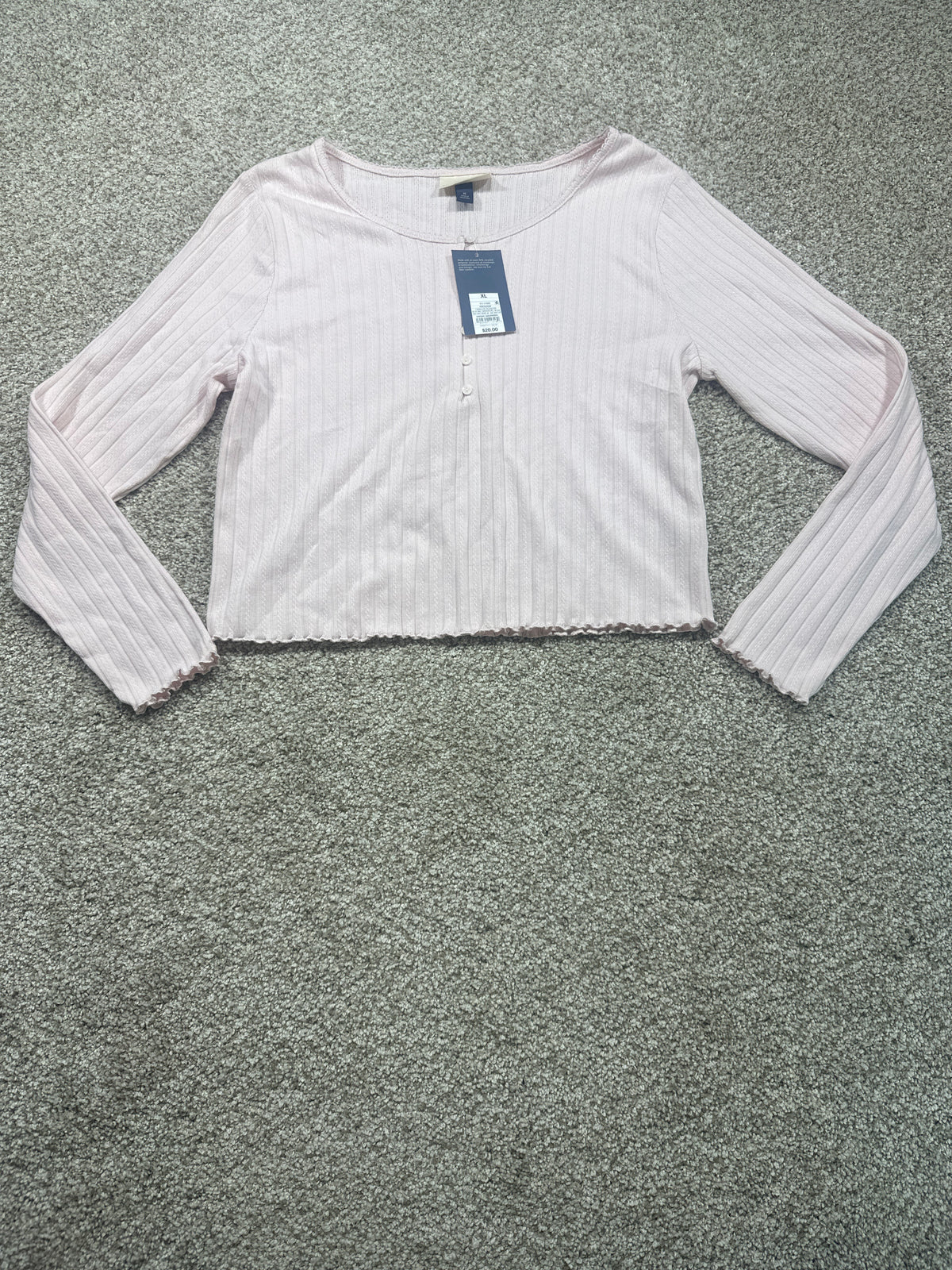 Universal Thread women's pink pointelle henley shirt front