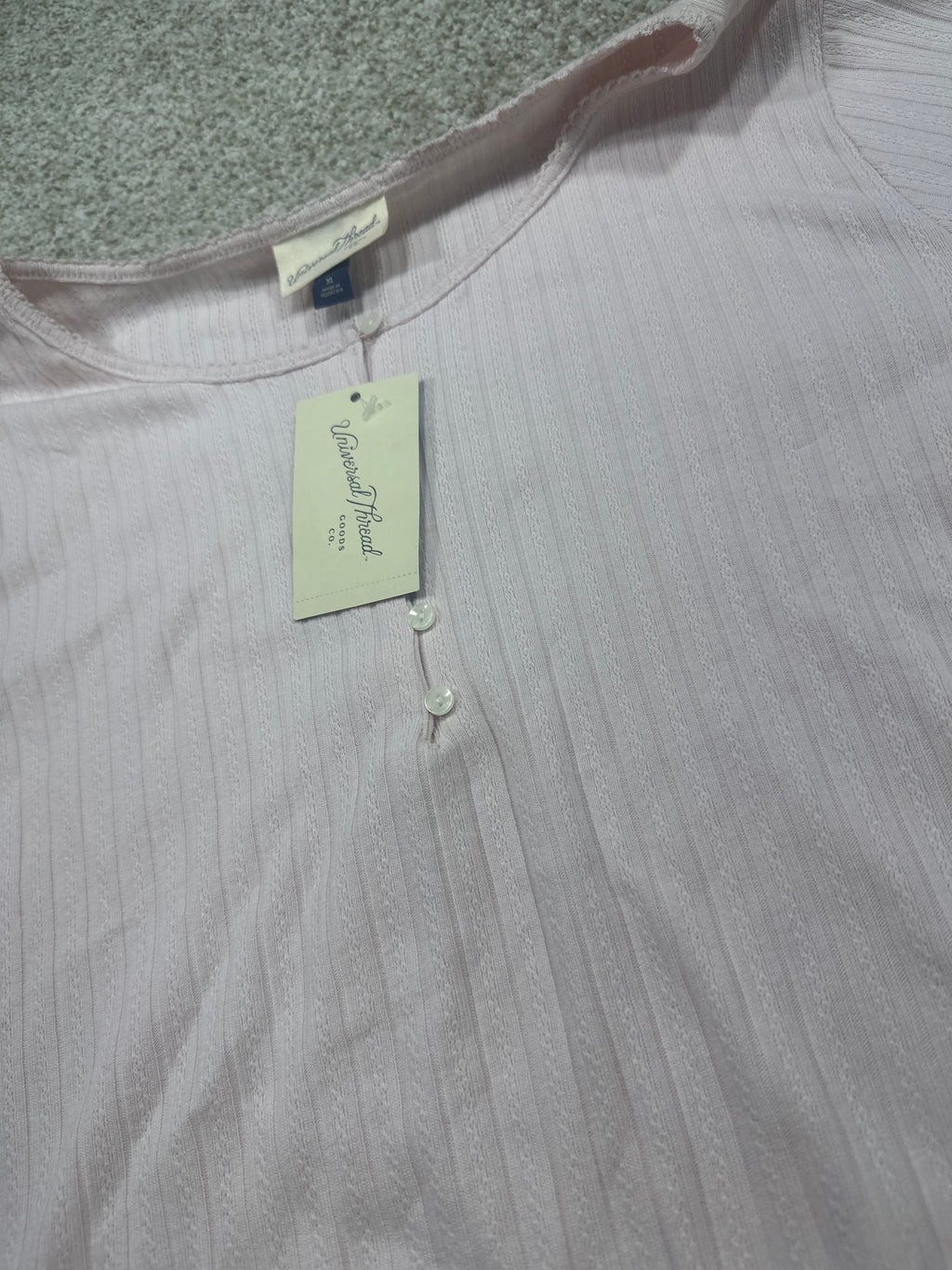 Universal Thread women's pink pointelle henley shirt neckline and buttons