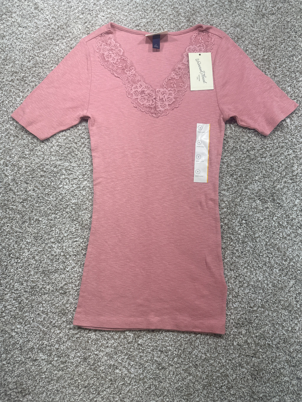 Universal Thread women's pink lace-trim ribbed mini dress front
