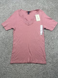 Universal Thread women's pink lace-trim ribbed short sleeve T-shirt front