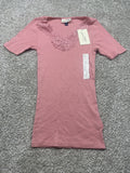 Universal Thread women's pink lace-trim ribbed short sleeve T-shirt front