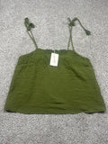 Universal Thread women's olive green lace-trim cotton gauze tie-strap tank top front