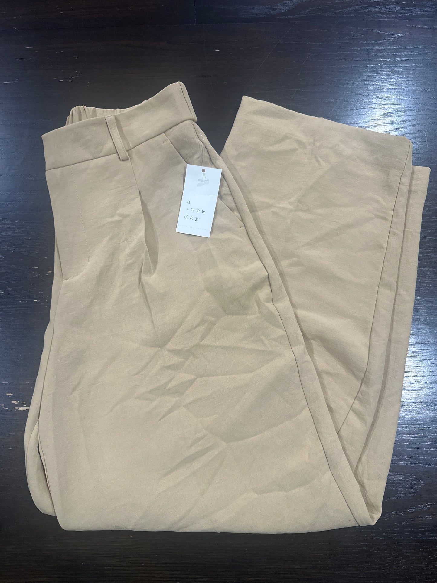 A New Day Women's Beige Pull On Wide Leg Pants Regular