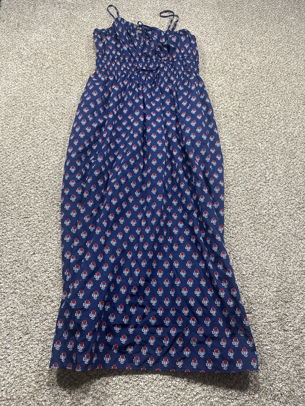 Universal Thread Women's Navy Floral Tie-Shoulder Cotton Maxi Dress S