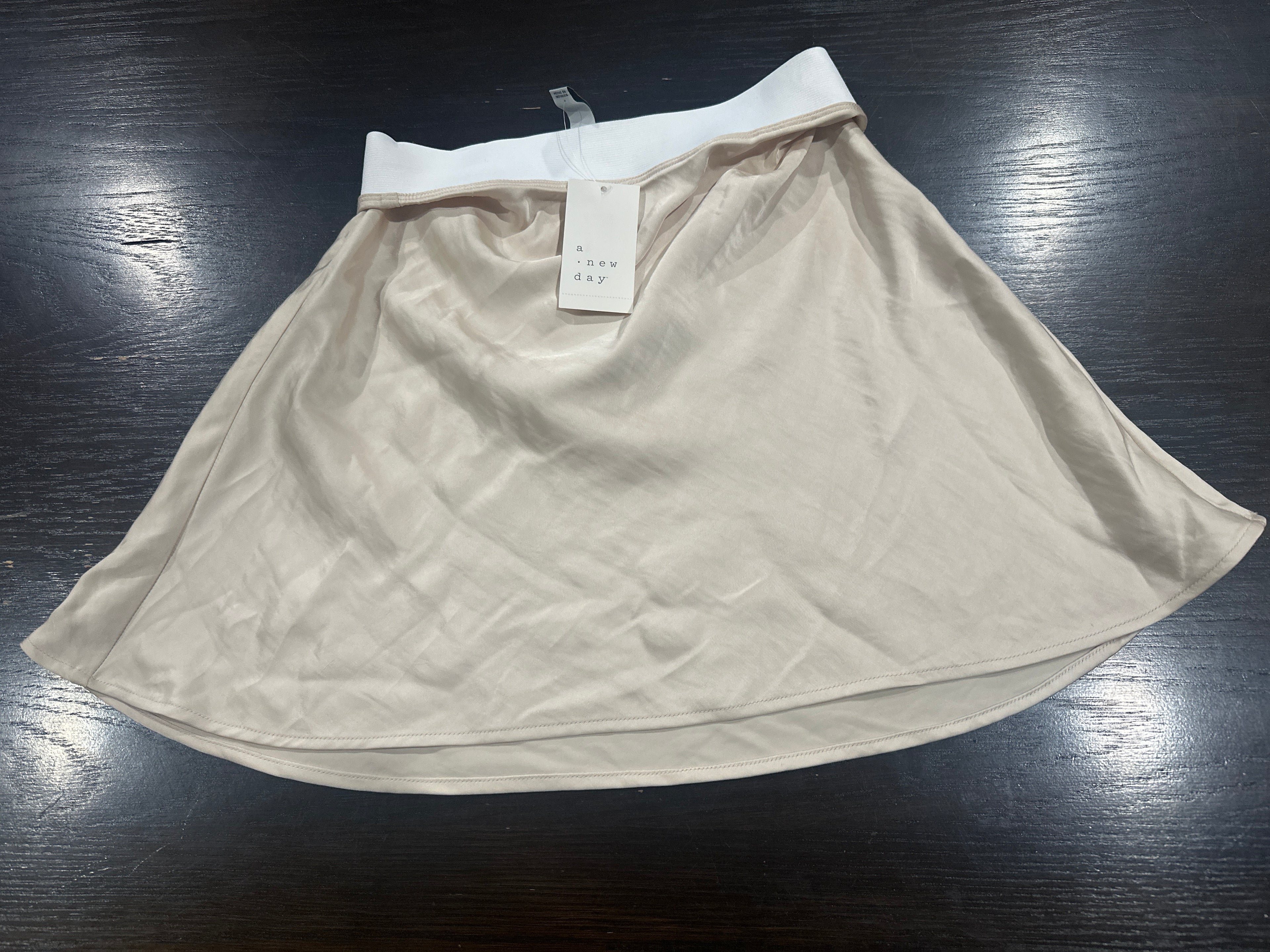 A New Day Satin Mini Skirt Cream Womens Flowy