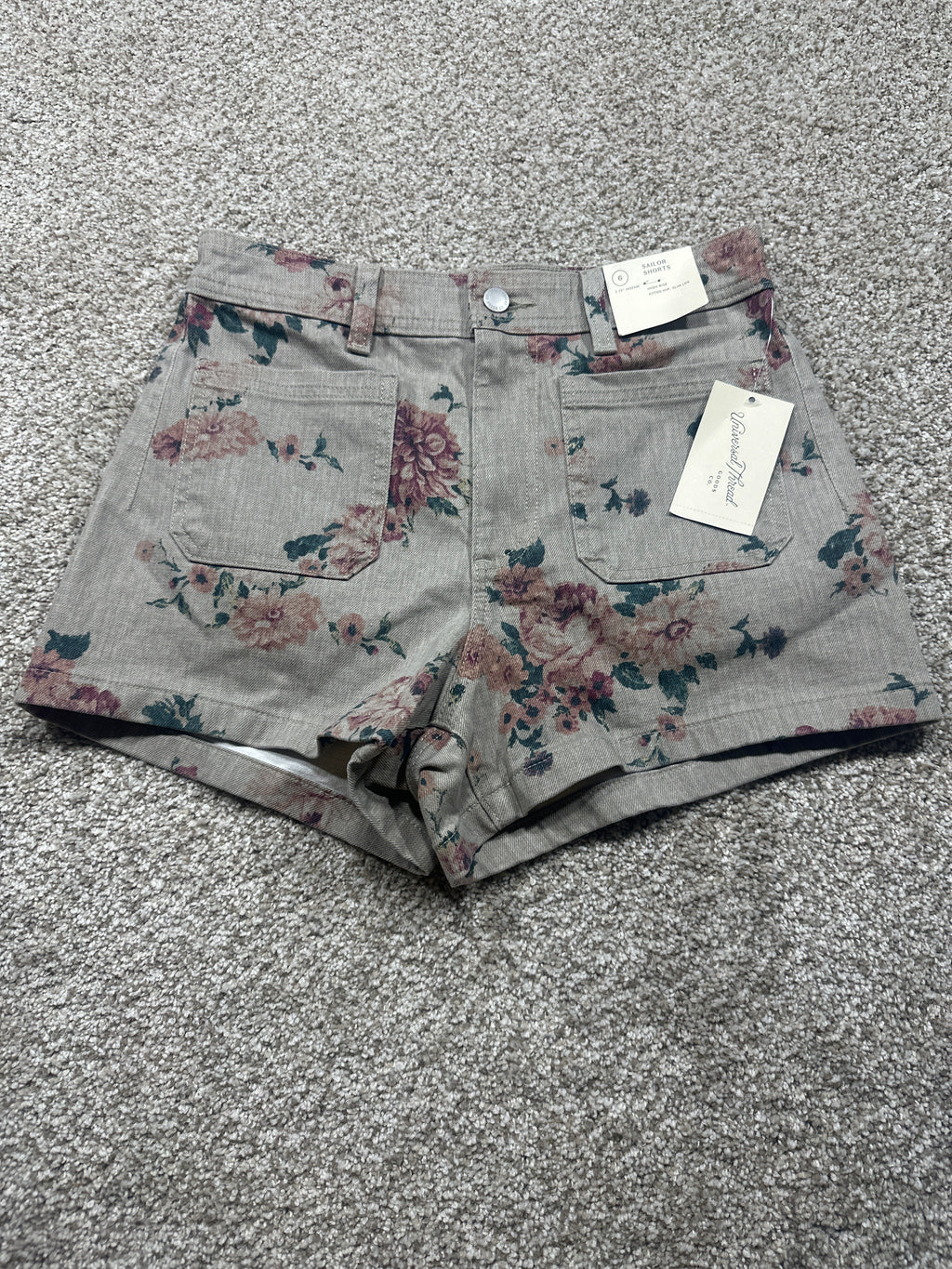Universal Thread women’s floral khaki sailor shorts, front view