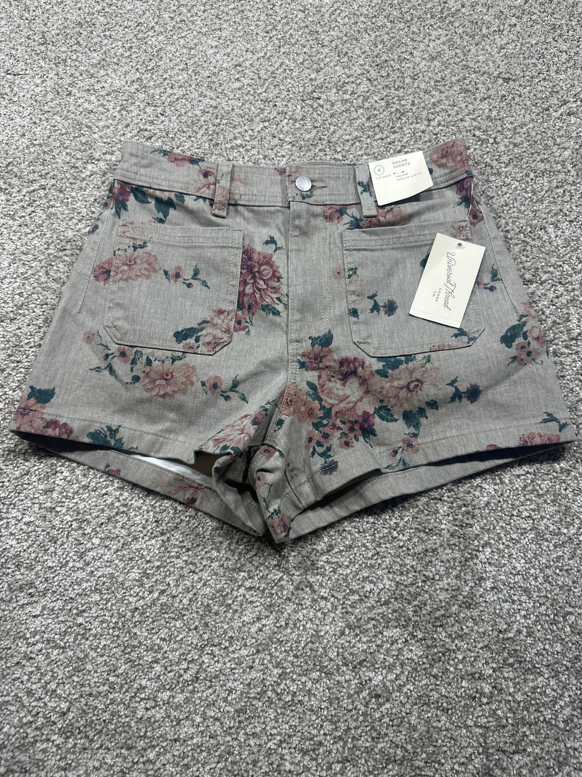 Universal Thread women’s floral khaki sailor shorts, front view