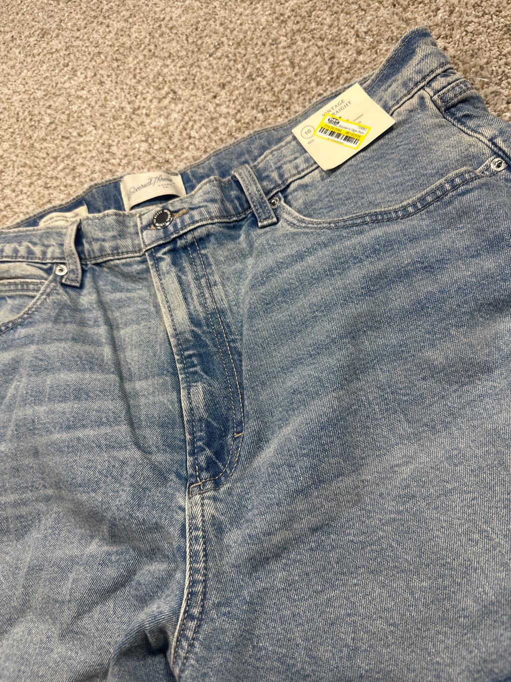 Universal Thread size 16 regular high-rise vintage straight jeans waistband and retail tag