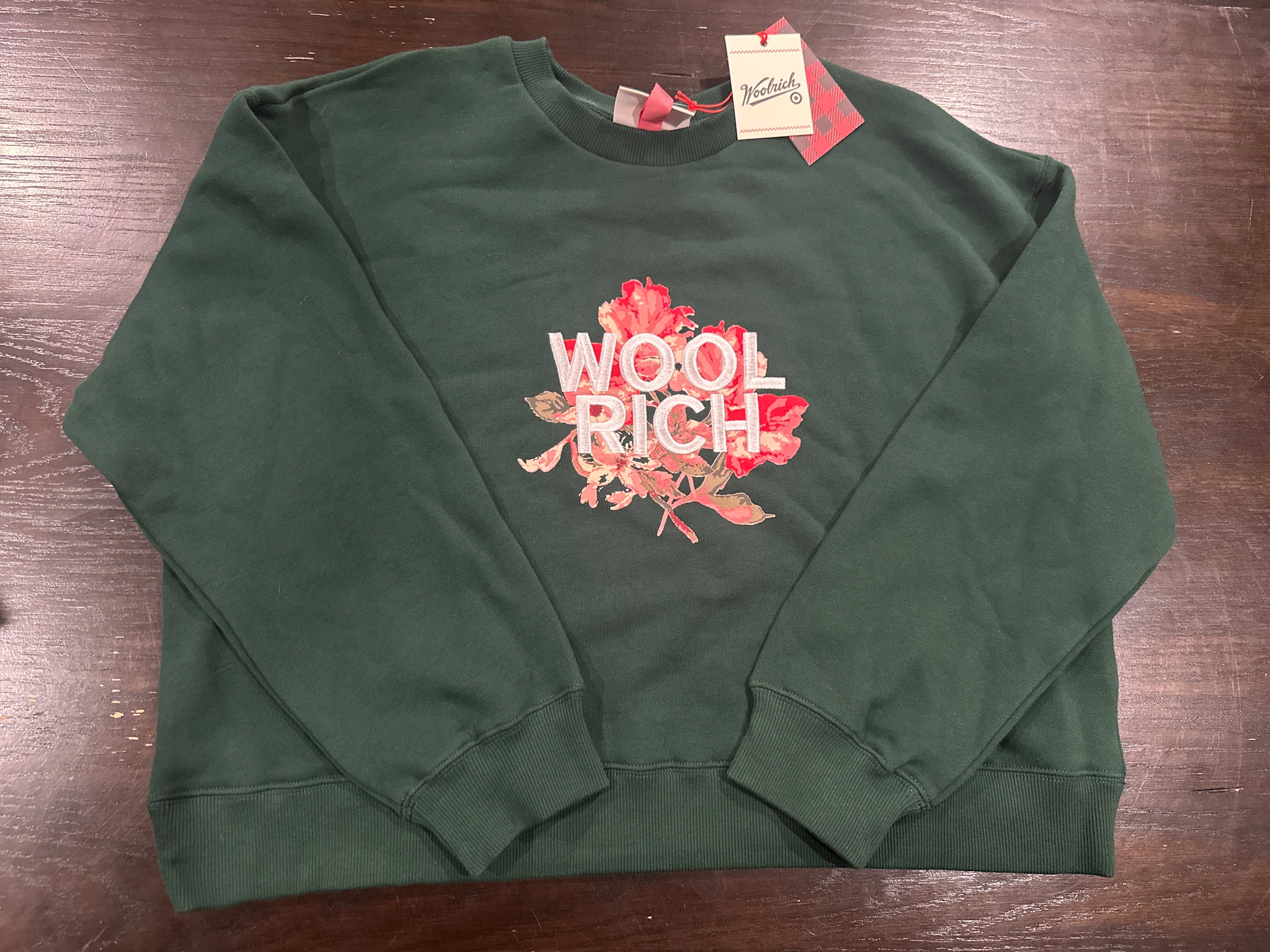 Woolrich Women's Floral Crewneck Sweatshirt Green Pullover Fleece