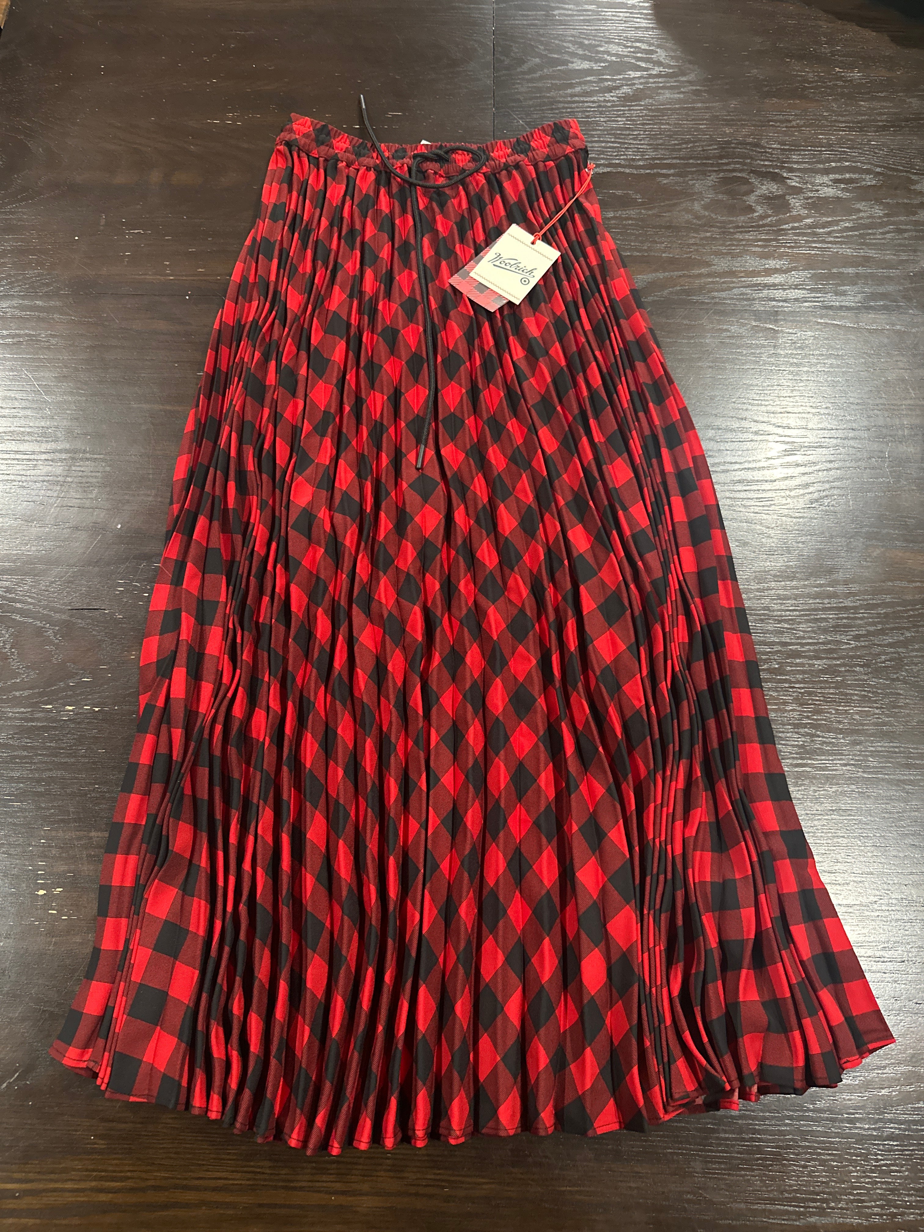Woolrich Women's Pleated Ankle Skirt Red Black Buffalo Plaid