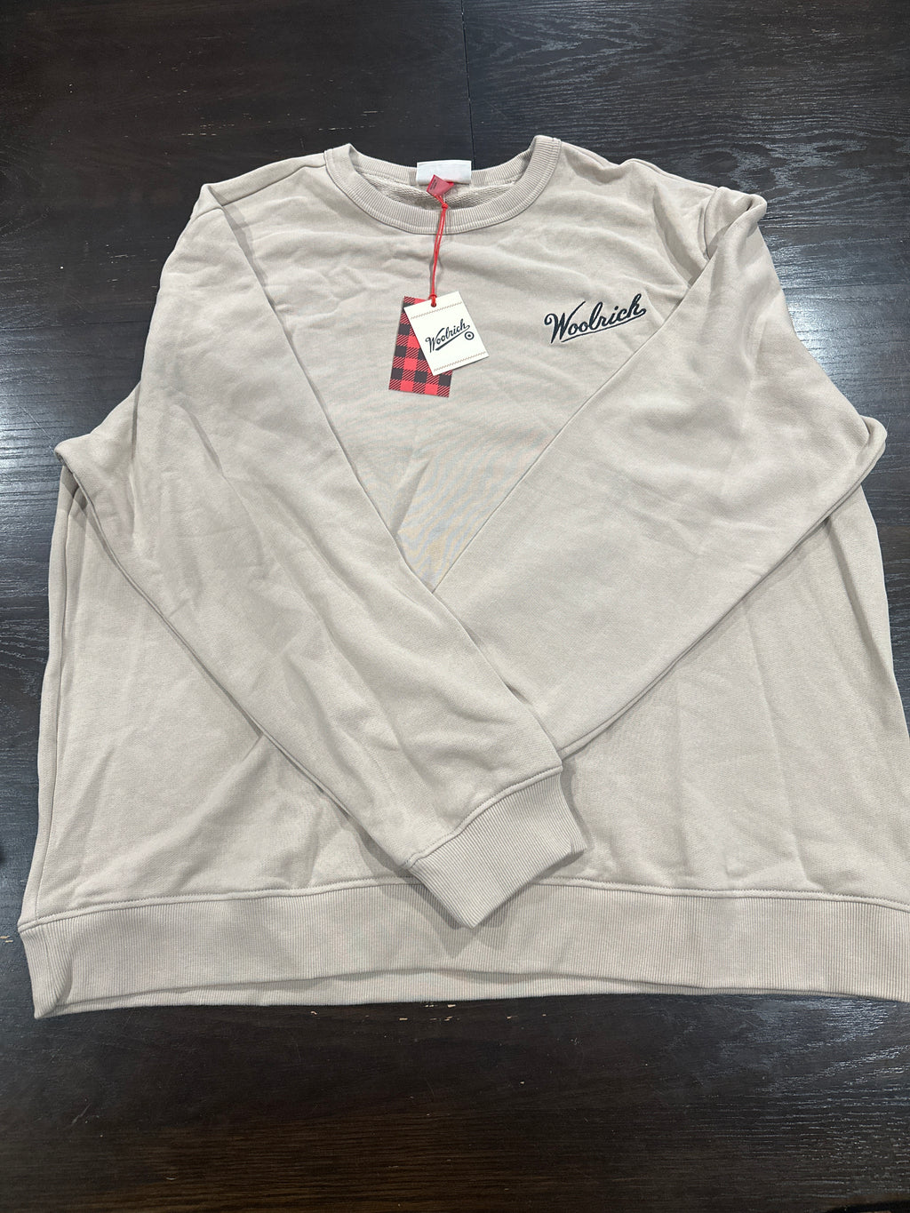 Woolrich Men's Crewneck Sweatshirt Hiking Boots Graphic Beige