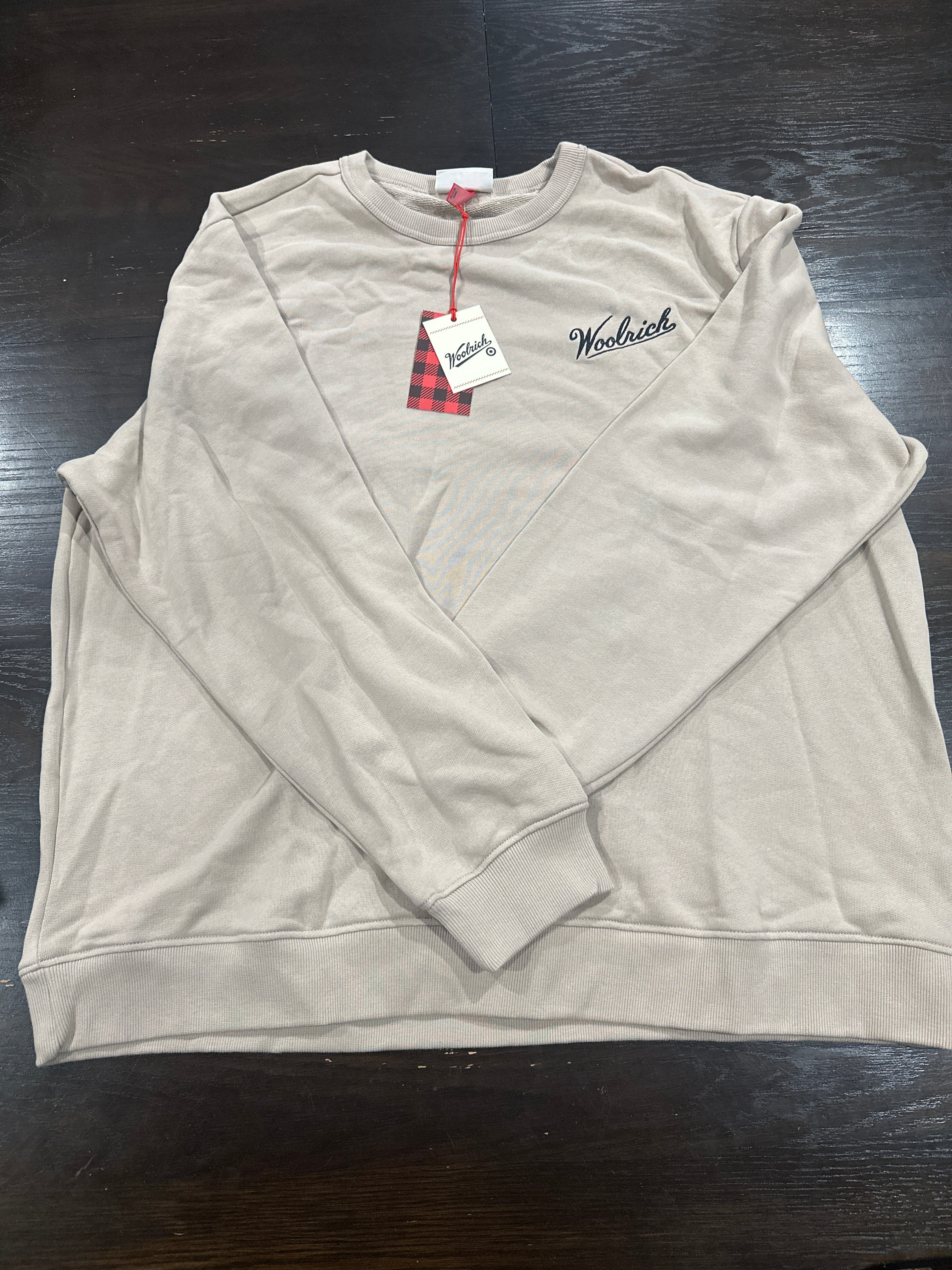 Woolrich Men's Crewneck Sweatshirt Hiking Boots Graphic Beige