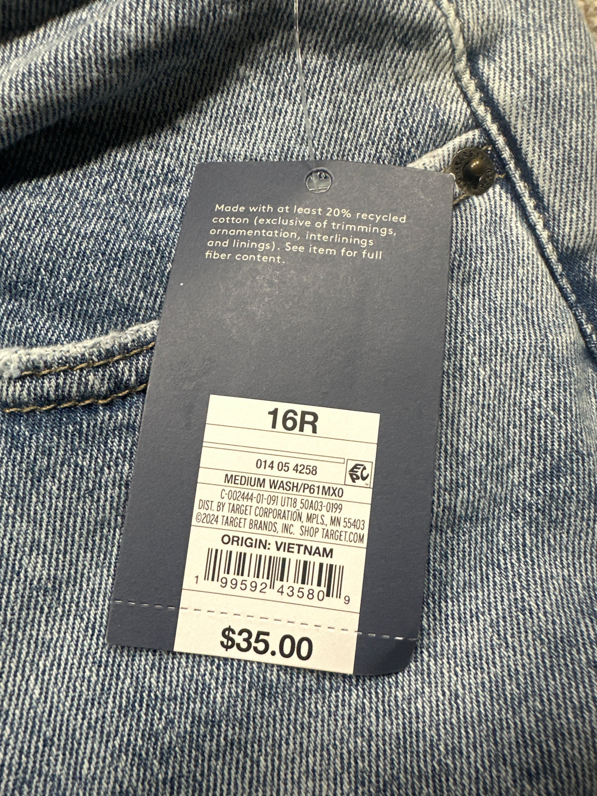 Universal Thread size 16 regular medium wash jeans retail tag and barcode