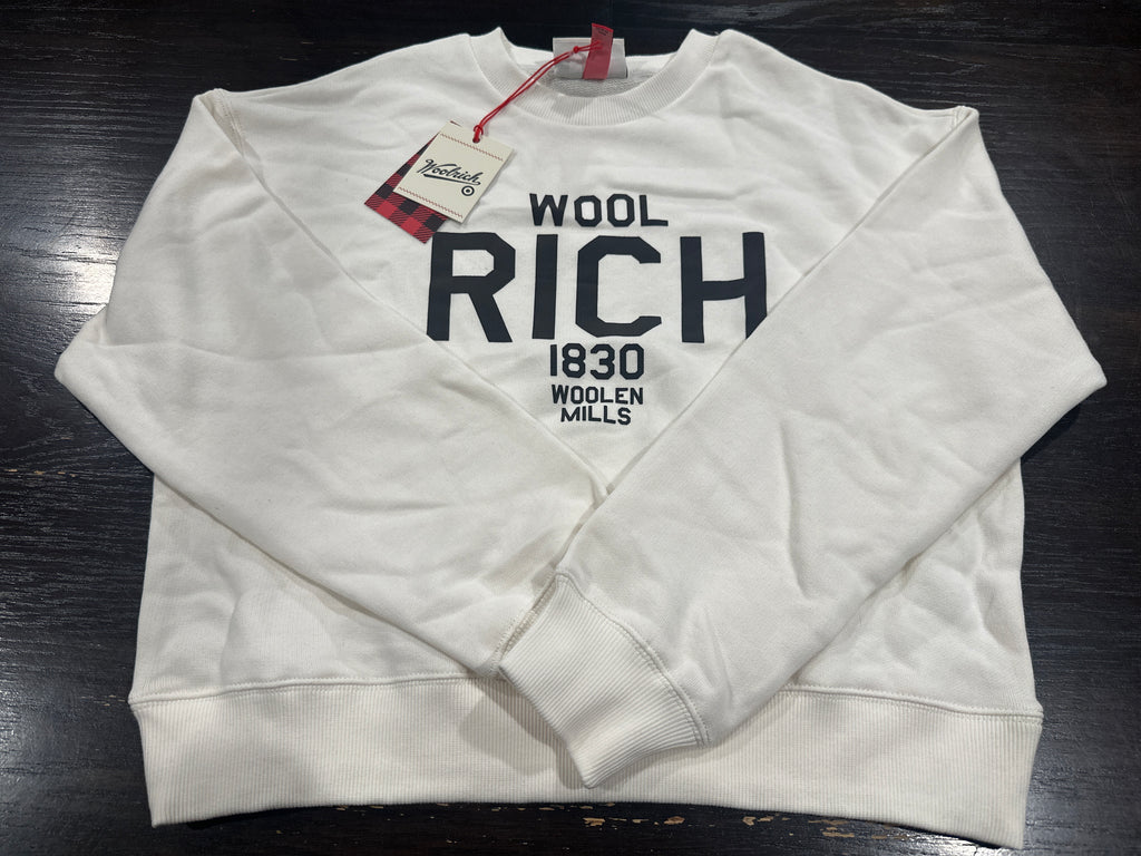 Woolrich Womens White Crewneck Sweatshirt Woolen Mills Graphic