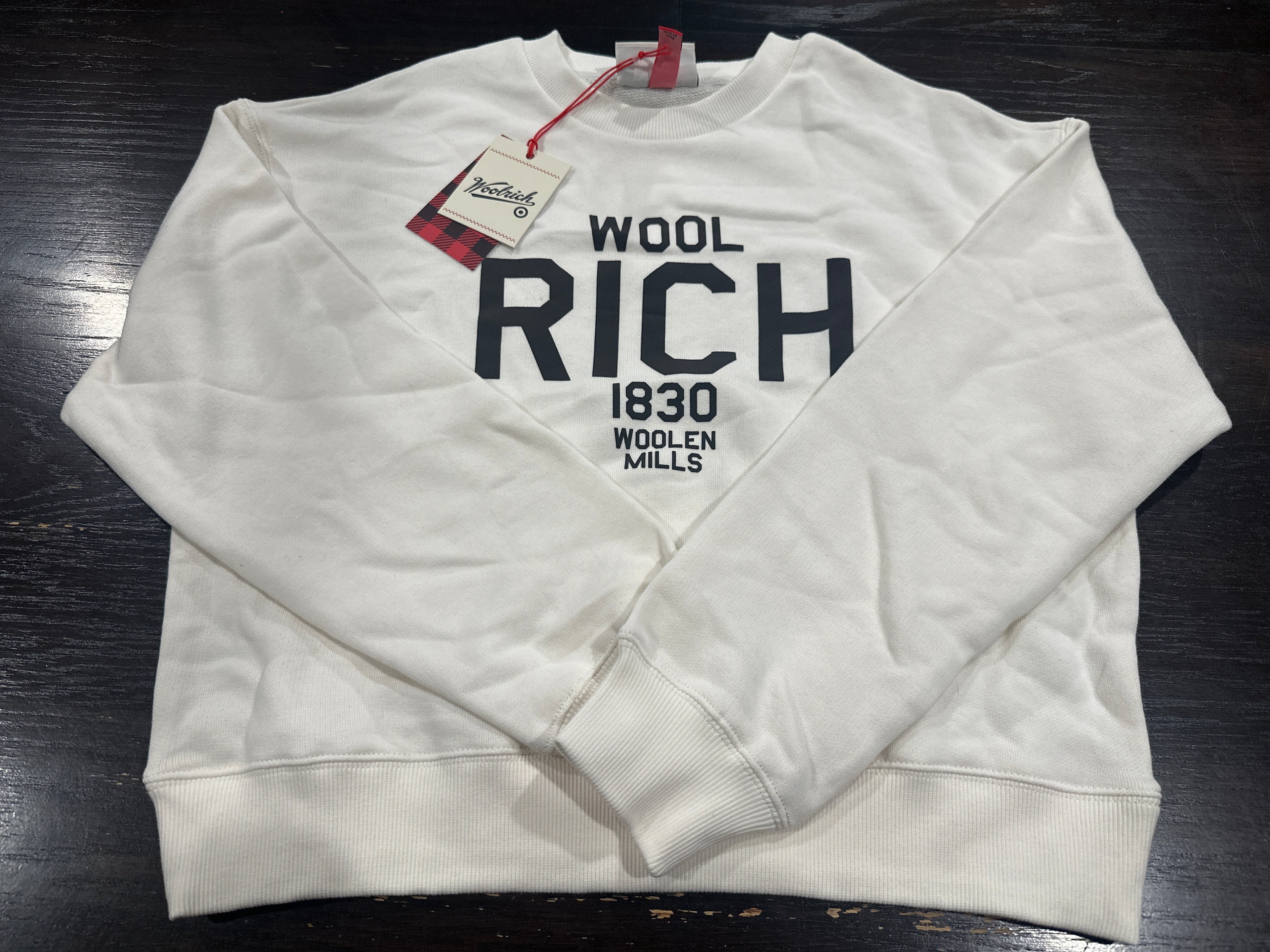 Woolrich Womens White Crewneck Sweatshirt Woolen Mills Graphic