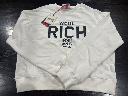 Woolrich Womens White Crewneck Sweatshirt Woolen Mills Graphic