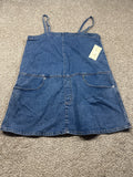 Universal Thread women’s medium wash denim pinafore mini dress, front view