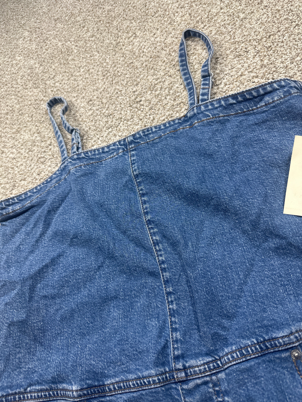 Universal Thread adjustable denim pinafore dress strap detail