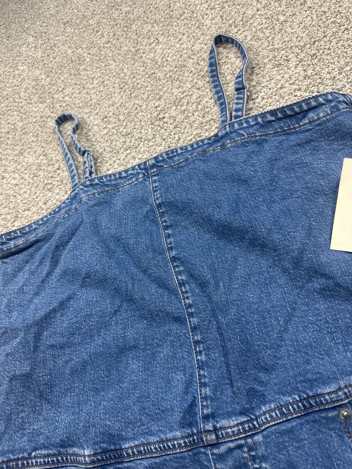 Universal Thread adjustable denim pinafore dress strap detail
