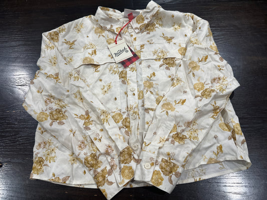 Woolrich Women's Floral Utility Shirt Button Up White Yellow Long Sleeve