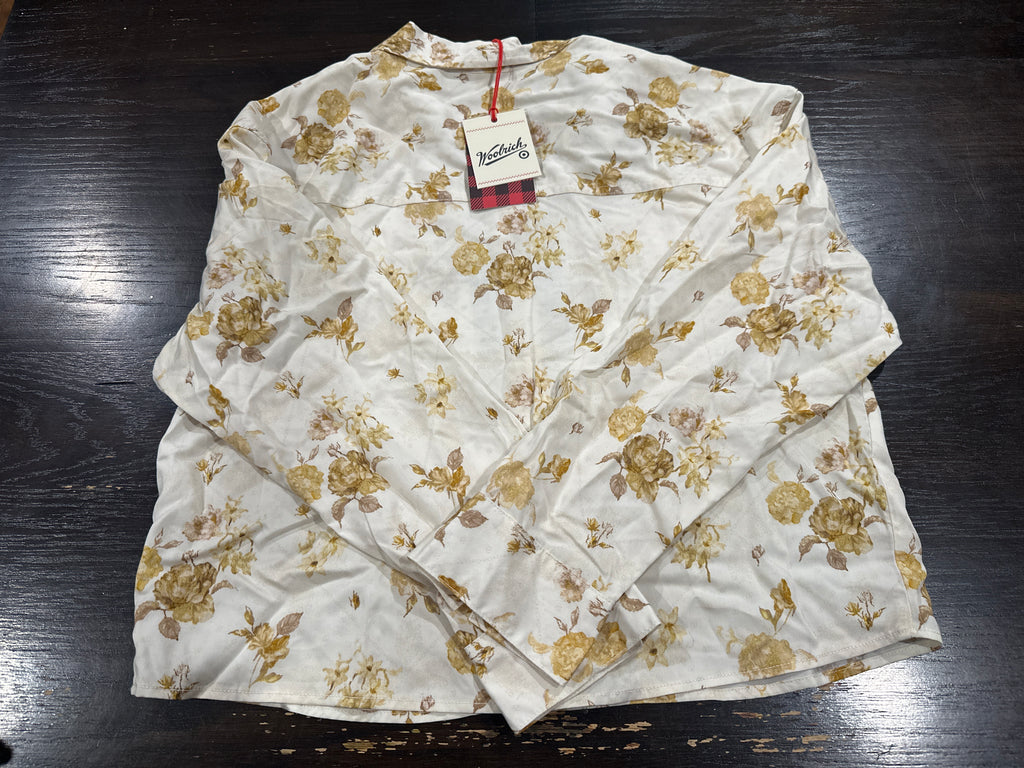 Woolrich Women's Floral Utility Shirt Button Up White Yellow Long Sleeve