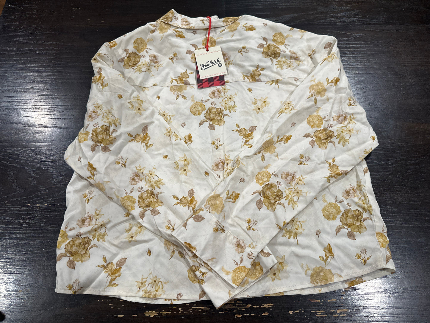 Woolrich Women's Floral Utility Shirt Button Up White Yellow Long Sleeve