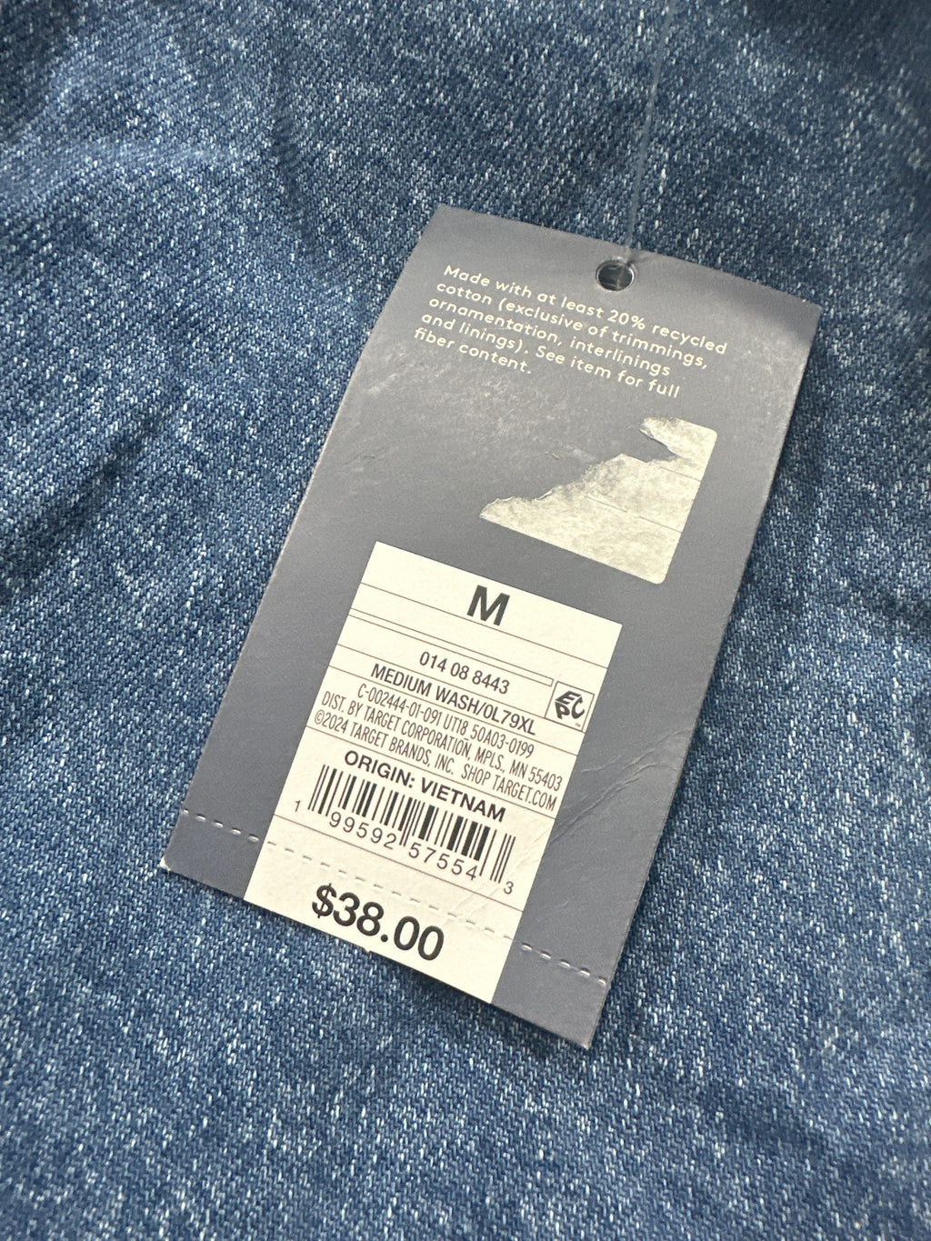 Universal Thread medium denim dress size M retail tag and barcode