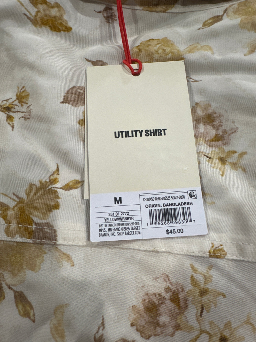 Woolrich Women's Floral Utility Shirt Button Up White Yellow Long Sleeve