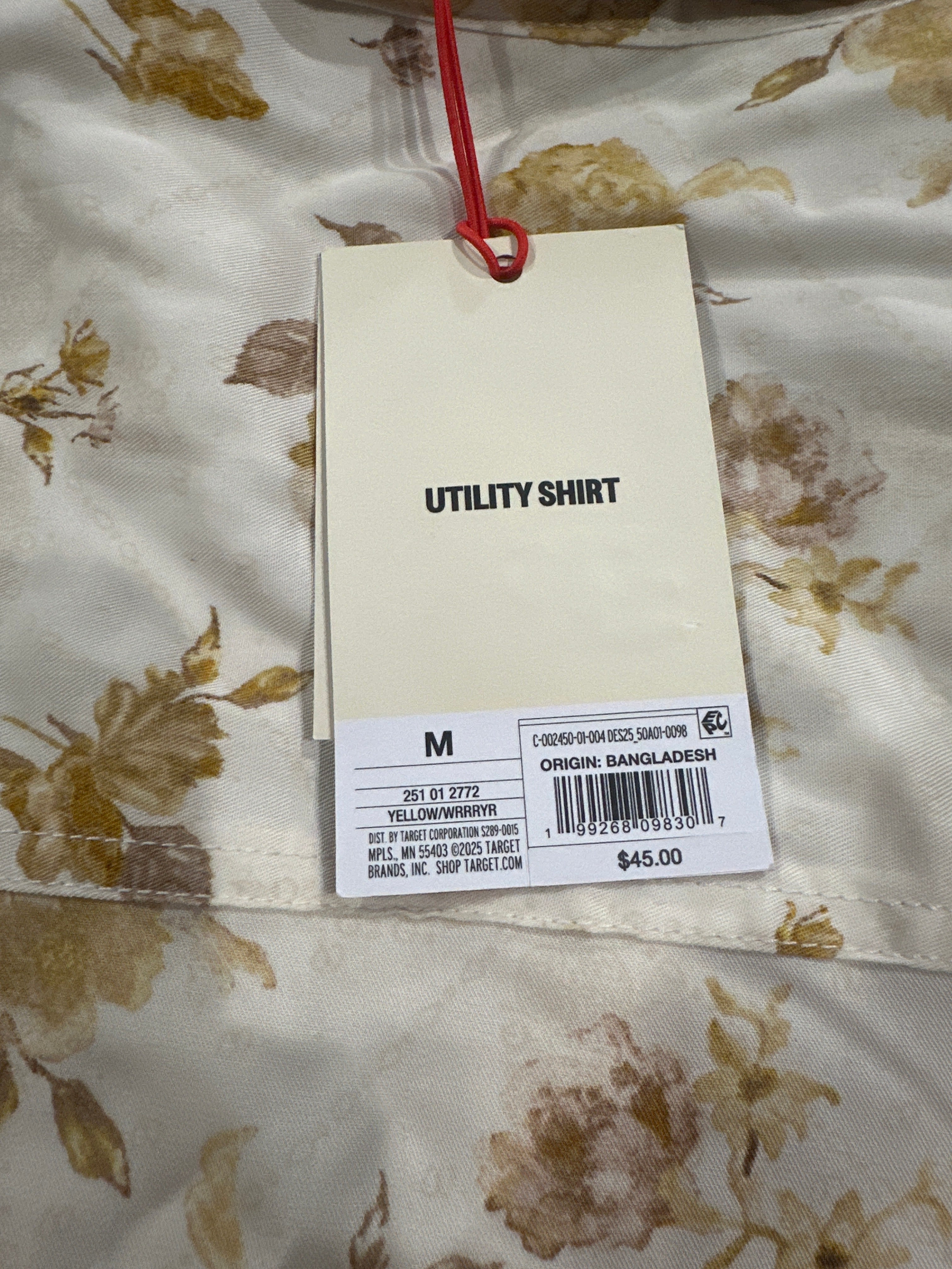 Woolrich Women's Floral Utility Shirt Button Up White Yellow Long Sleeve
