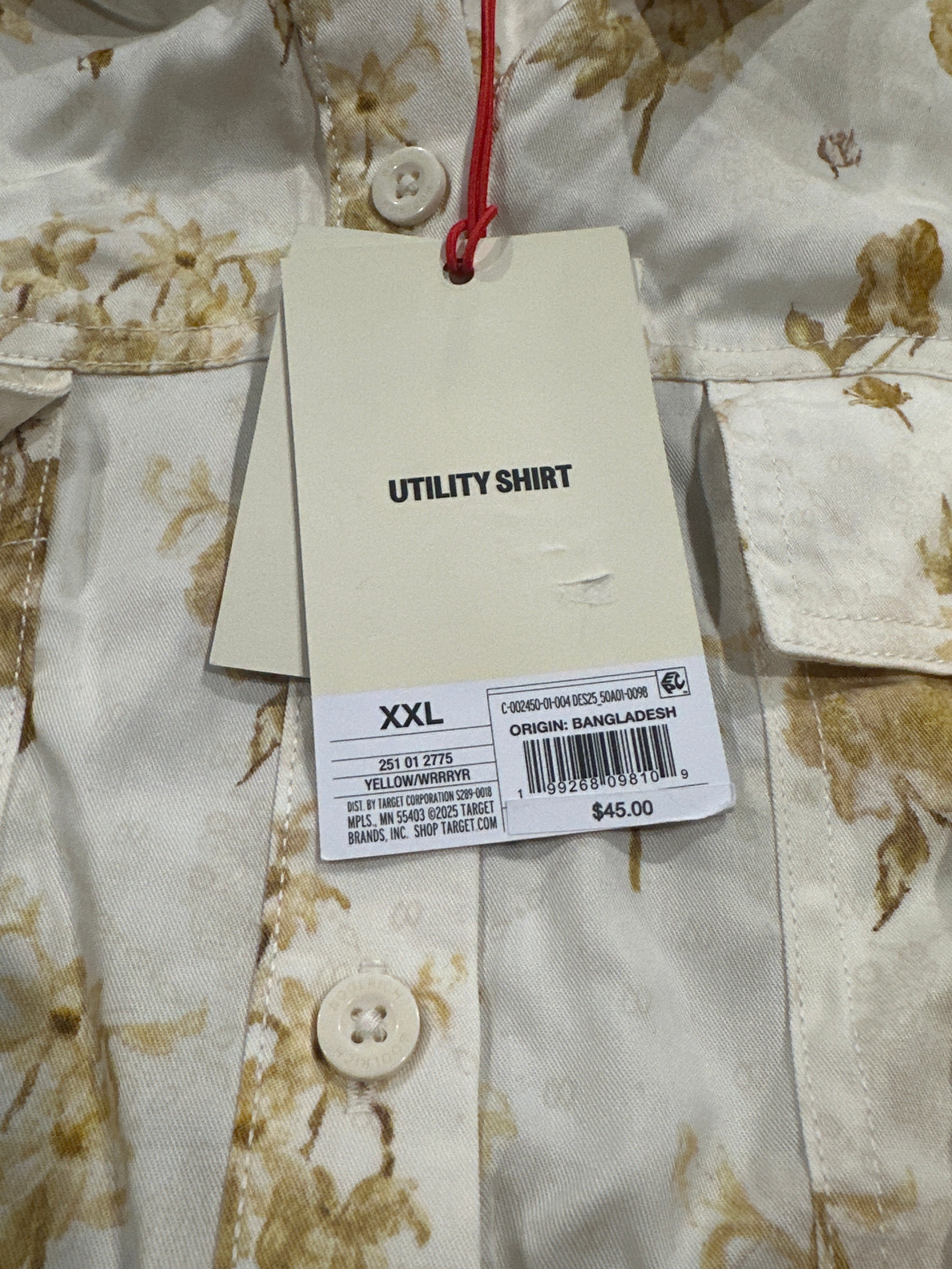 Woolrich Women's Floral Utility Shirt Button Up White Yellow Long Sleeve