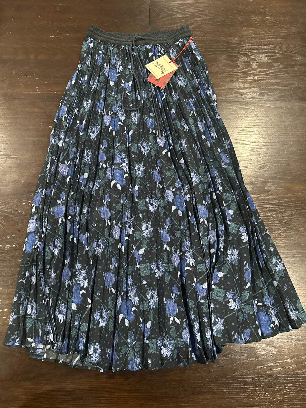 Woolrich Women's Pleated Ankle Skirt Floral Blue Black Midi Skirt
