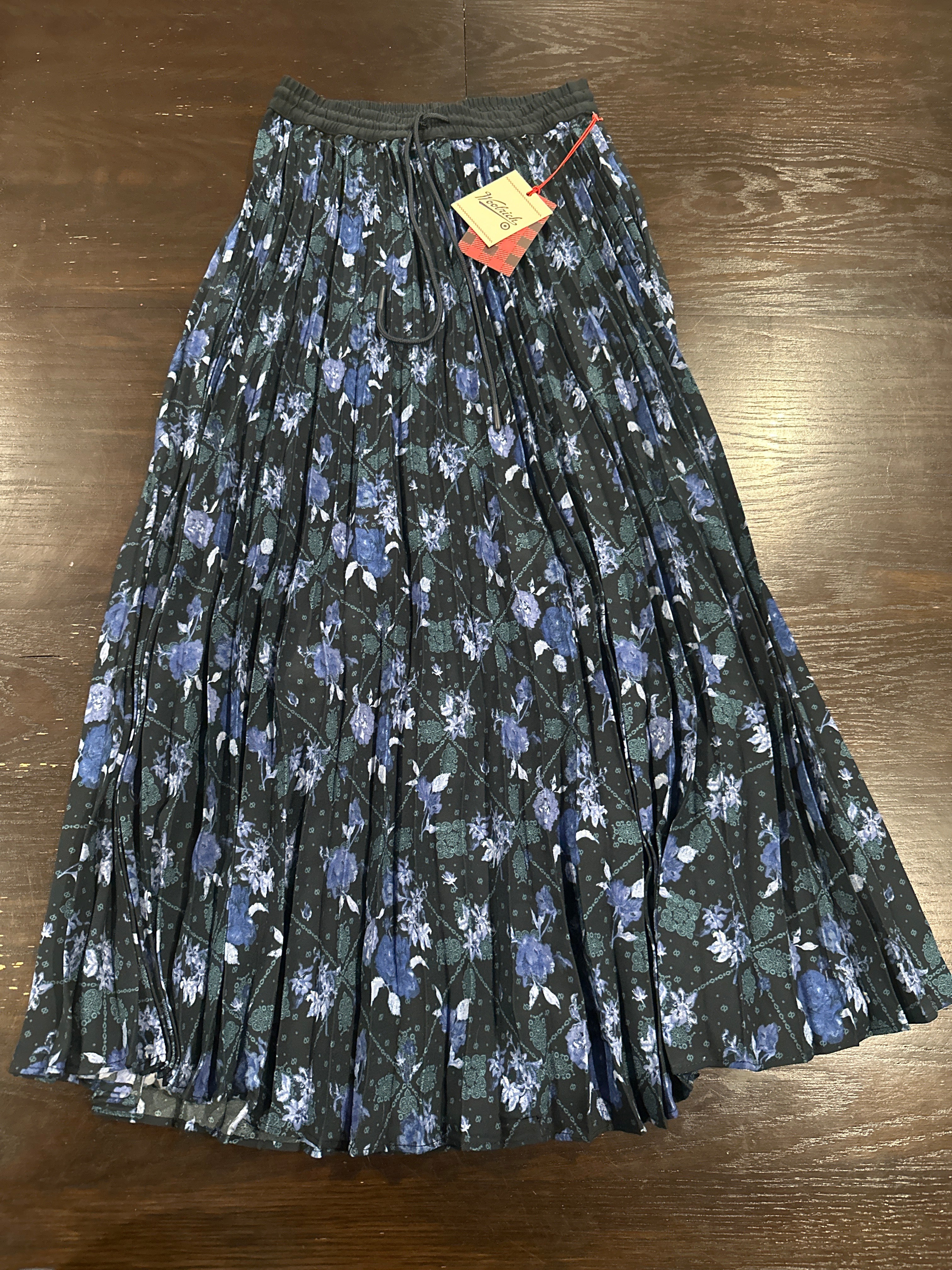 Woolrich Women's Pleated Ankle Skirt Floral Blue Black Midi Skirt