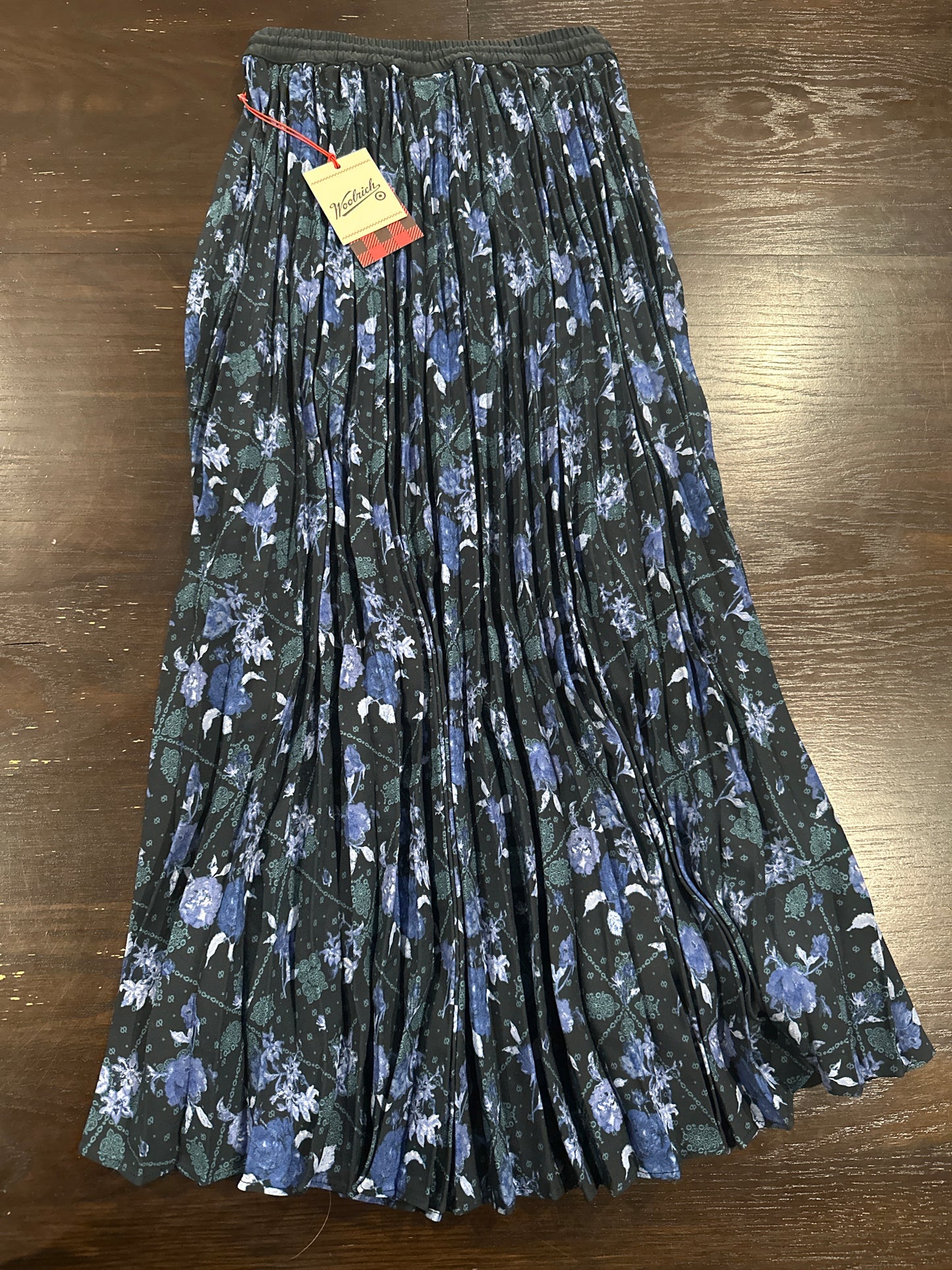 Woolrich Women's Pleated Ankle Skirt Floral Blue Black Midi Skirt