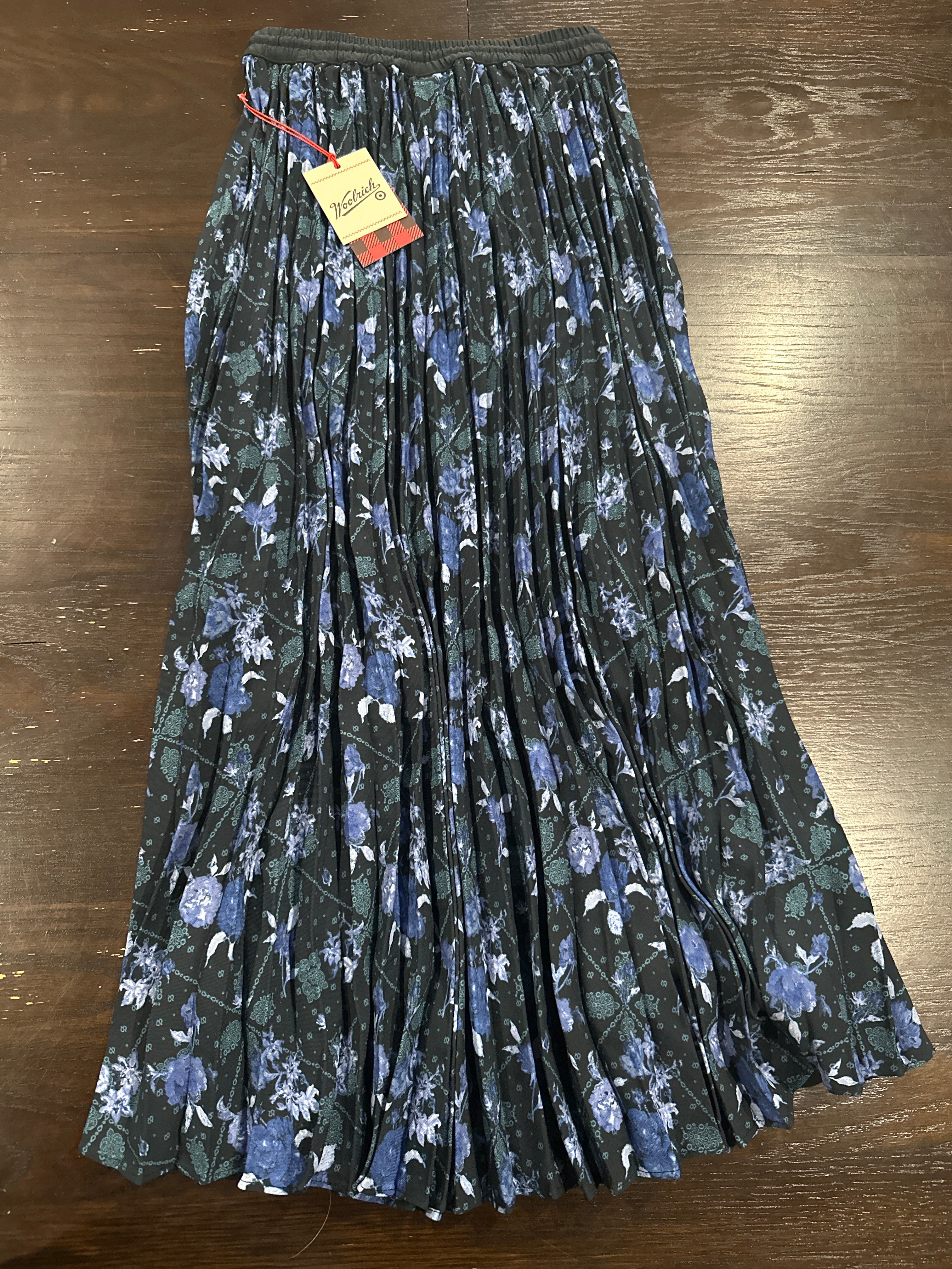 Woolrich Women's Pleated Ankle Skirt Floral Blue Black Midi Skirt