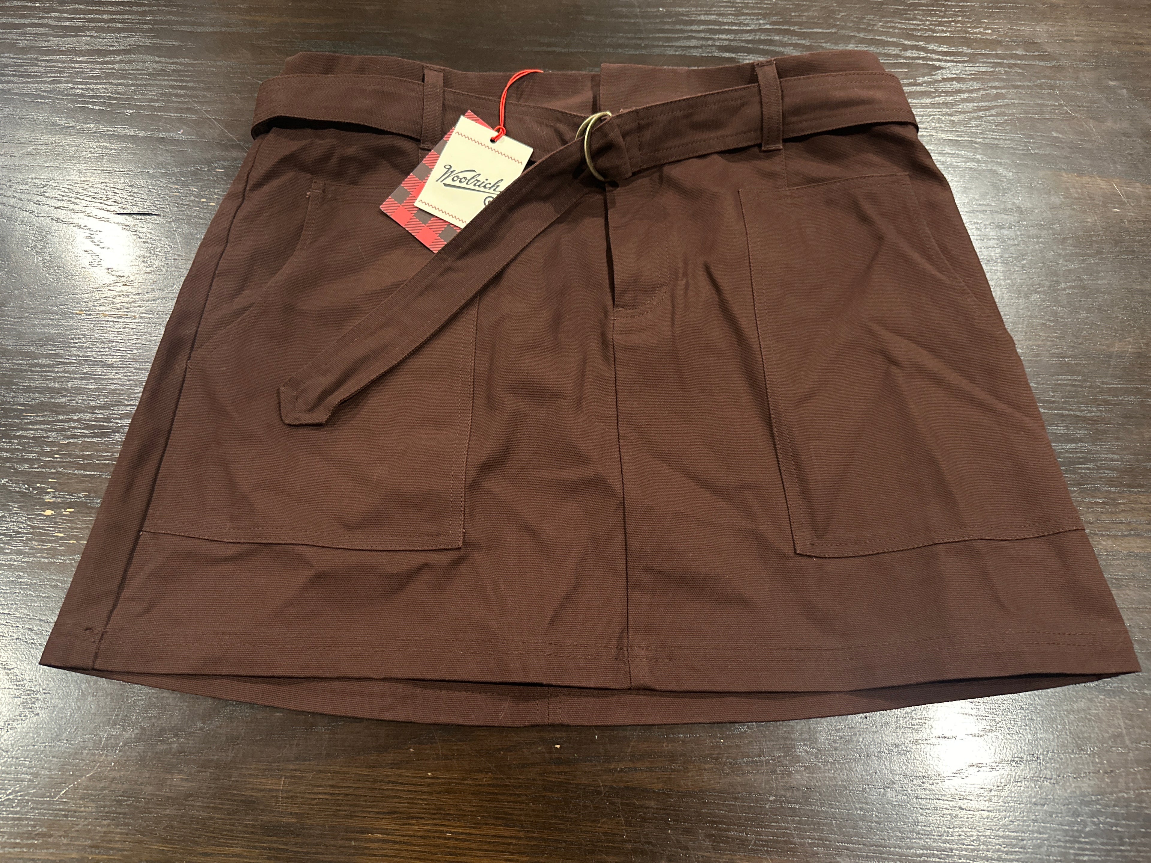 Woolrich Womens Dark Brown Belted Mini Skirt Casual Utility Style