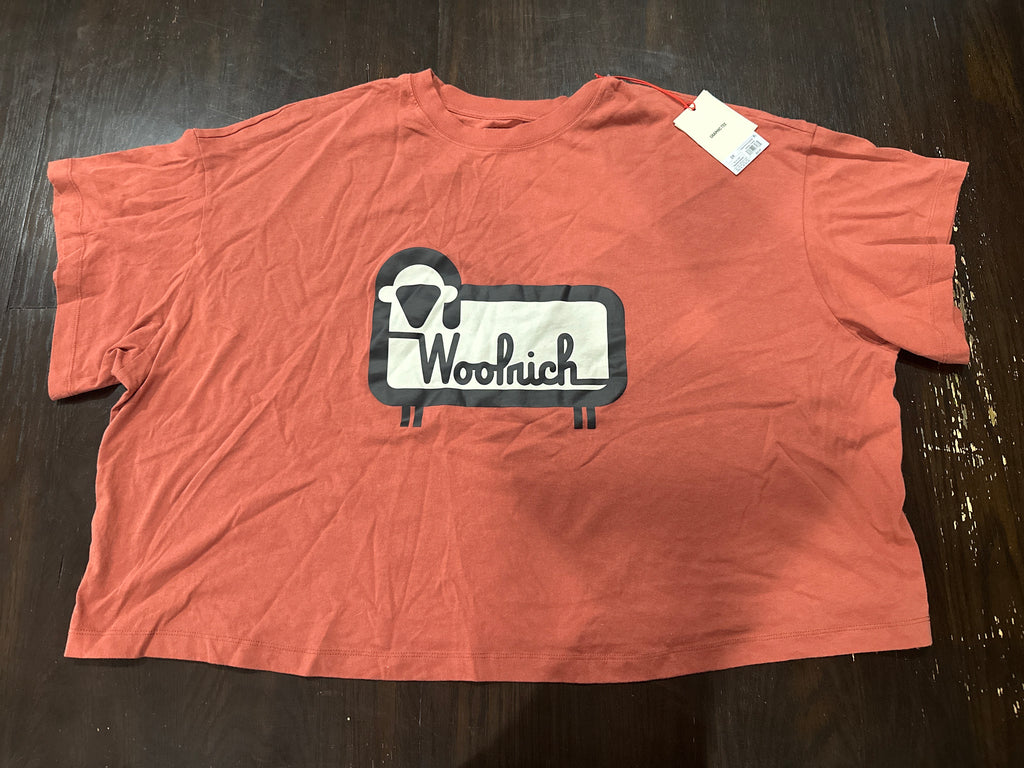 Woolrich Shirt Womens Rust Red Sheep Logo Graphic Tee 100% Cotton Crewneck