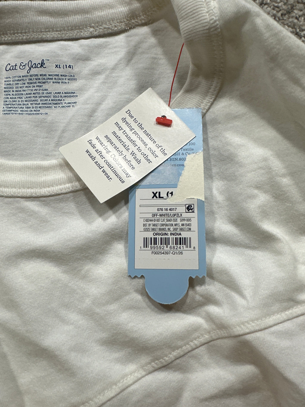 Cat & Jack Boys White Oversized Varsity Stripe Short Sleeve T-Shirt XL 14 NWT