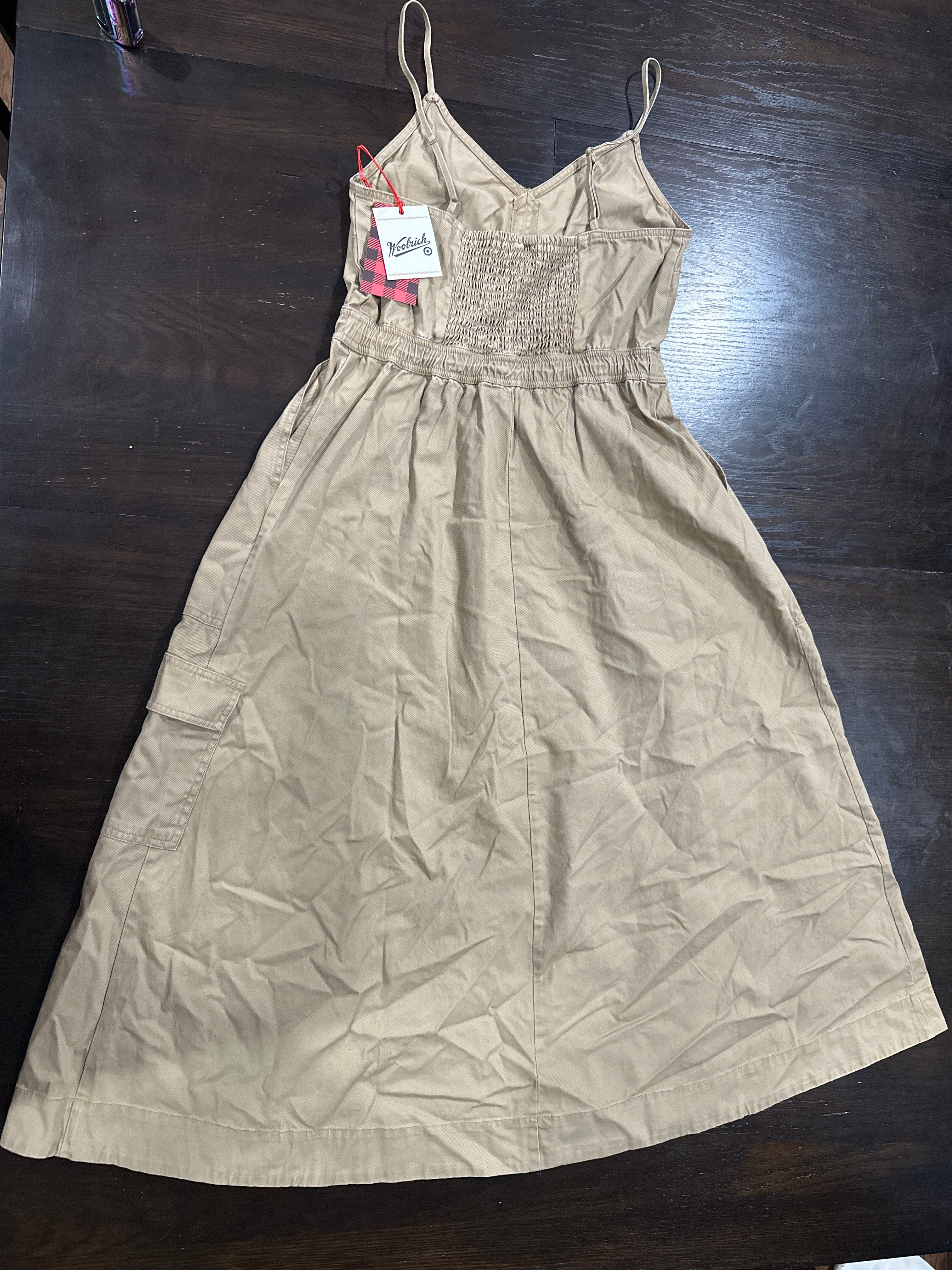 Woolrich Women's Khaki Midi Dress Utility Cargo Pocket Sleeveless