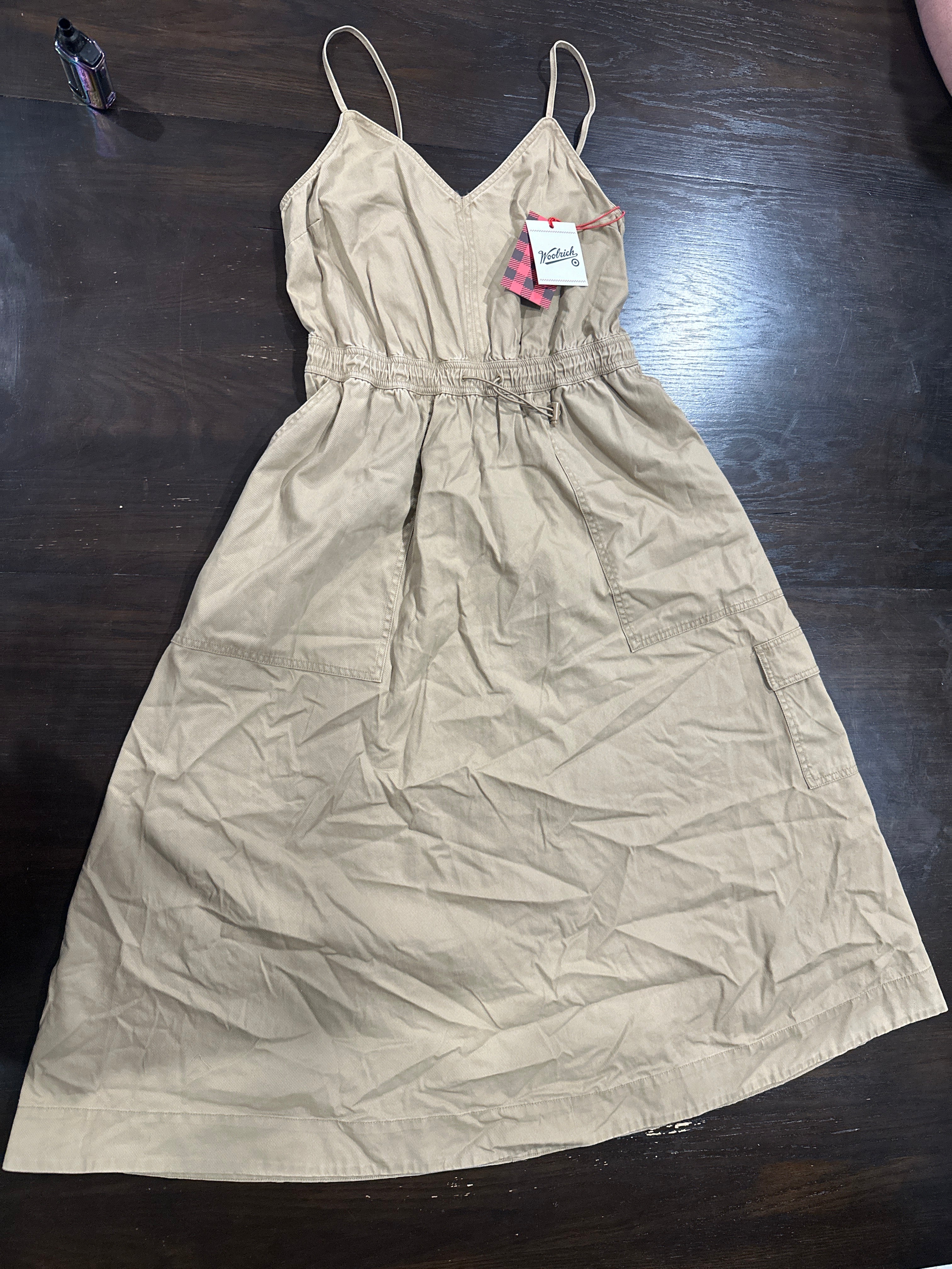 Woolrich Women's Khaki Midi Dress Utility Cargo Pocket Sleeveless
