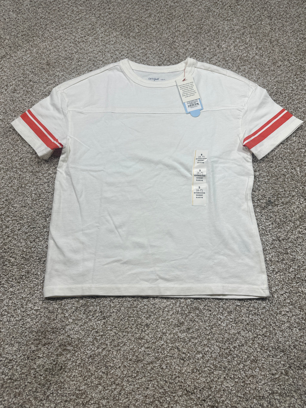Cat & Jack Boys White Oversized Varsity Stripe Short Sleeve T-Shirt S 6/7 NWT
