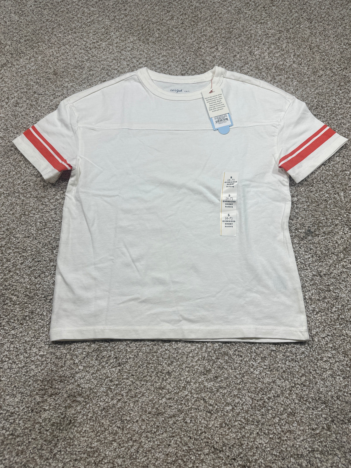Cat & Jack Boys White Oversized Varsity Stripe Short Sleeve T-Shirt S 6/7 NWT