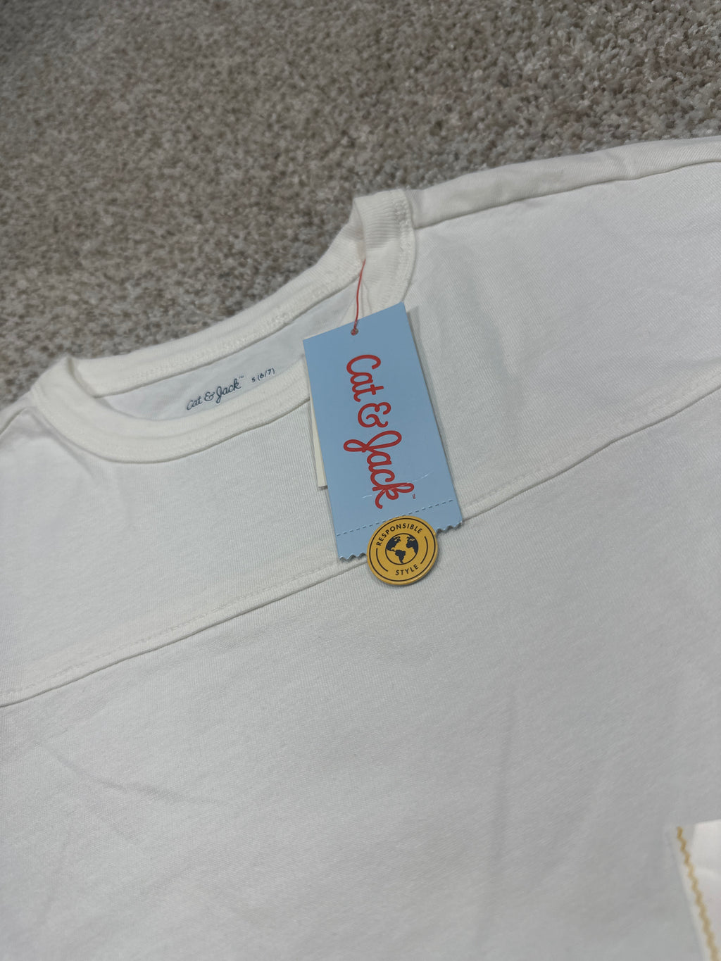 Cat & Jack Boys White Oversized Varsity Stripe Short Sleeve T-Shirt S 6/7 NWT