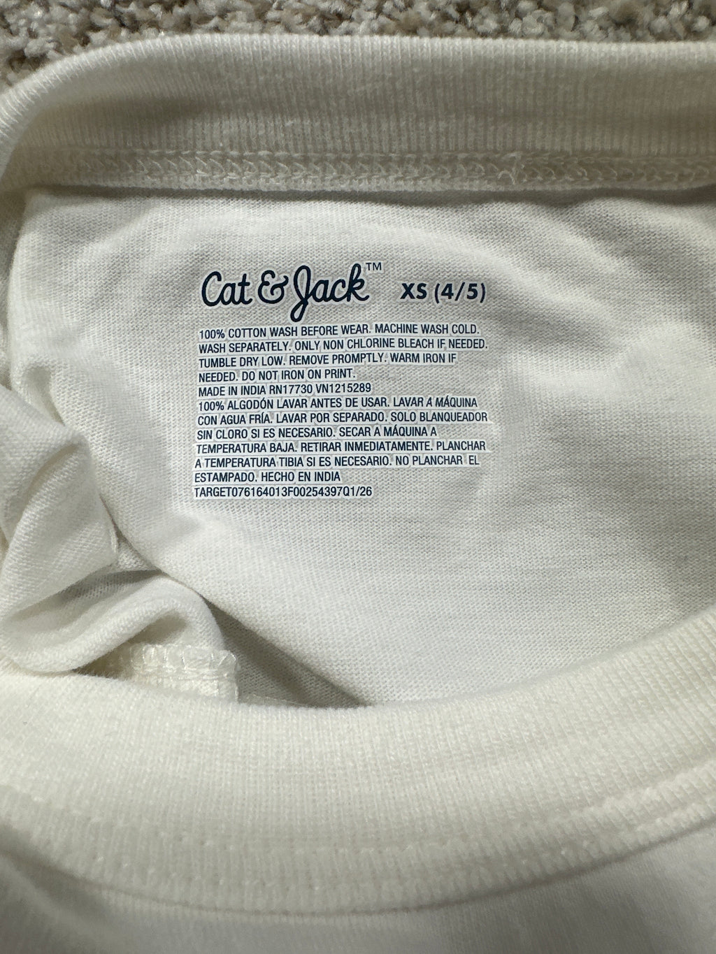 Cat & Jack Boys White Oversized Varsity Stripe Short Sleeve T-Shirt XS 4/5 NWT