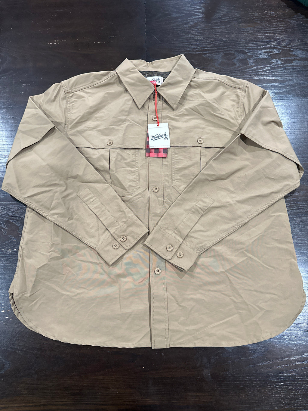 Woolrich Men's Khaki Lined Fishing Shirt Button Up Long Sleeve